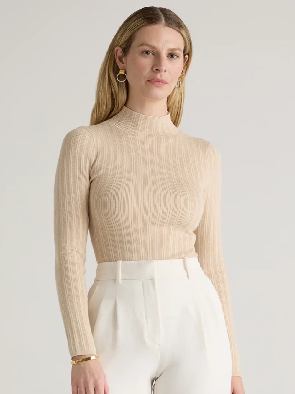 Quince Cotton Cashmere Ribbed Turtleneck Bodysuit NWT XS